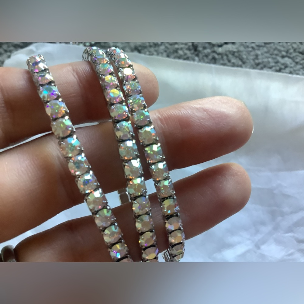 SWAROVSKI Vintage Crystal Lightning Stretch Bracelet Set of 3.  Aurora Borealis